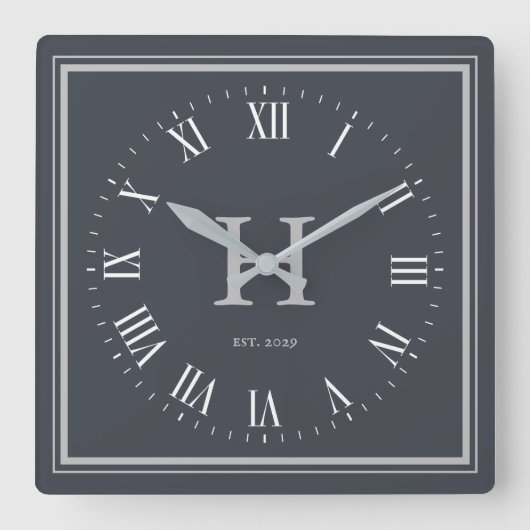 Minimale monogram Anchor Grey | Zilver Vierkante Klok (Voorkant)