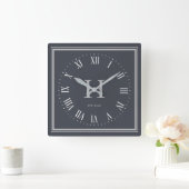 Minimale monogram Anchor Grey | Zilver Vierkante Klok (Huis)