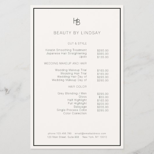 Minimale Monogram Beige Salon QR Code Prijslijst Flyer (Voorkant)