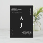 Minimale Monogram Black en White Wedding Kaart (Staand voorkant)