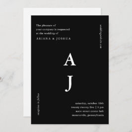 Minimale Monogram Black en White Wedding Kaart
