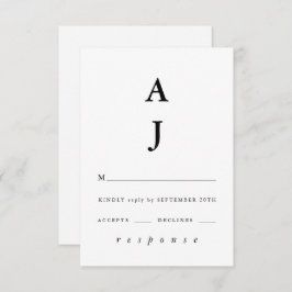 Minimale Monogram Black en White Wedding RSVP Kaartje
