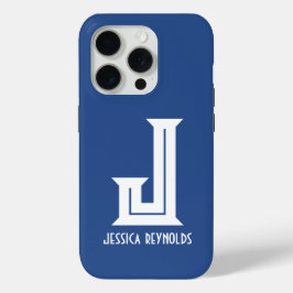 Minimale Monogram Blauw iPhone 15 Pro Case
