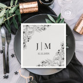 Minimale Monogram Botanische Zwart Grijs bruiloft Servet