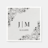 Minimale Monogram Botanische Zwart Grijs bruiloft Servet (Voorkant)