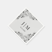 Minimale Monogram Botanische Zwart Grijs bruiloft Servet (Hoek)
