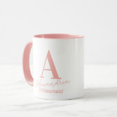Minimale Monogram Bruidsmeisje Roze en Witte Mok (Voorkant links)