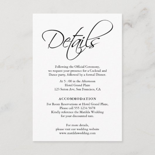 Minimale Monogram Bruiloft Details Informatiekaartje (Voorkant)
