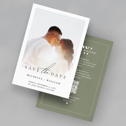Minimale Monogram Budget Trouwfoto Frame Sage Save The Date