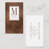 Minimale Monogram Cocoa Bruin Lederen Textuur Visitekaartje (Voorkant / Achterkant)