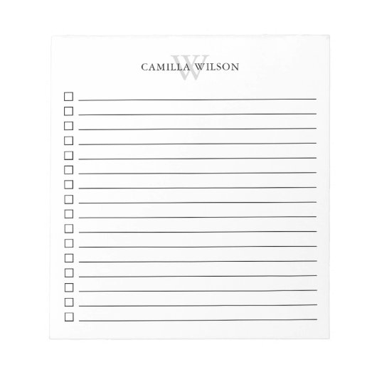 Minimale monogram controledoos om lijst te doen notitieblok (Voorkant)