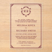 Minimale Monogram Crest Lijst Bourgondische bruilo Acryl Uitnodigingen (Voorkant)