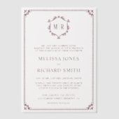 Minimale Monogram Crest Lijst Bourgondische bruilo Vellum Uitnodigingen (Voorkant)