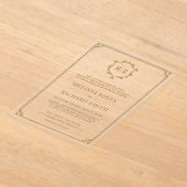 Minimale Monogram Crest Lijst Gold Wedding Acryl Uitnodigingen (Laagn)