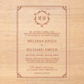 Minimale Monogram Crest Lijst Terracotta bruiloft Acryl Uitnodigingen (Voorkant)