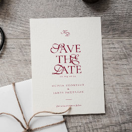 Minimale Monogram Diep Bordeaux Schrift Trouwkaart Magnetische Uitnodiging