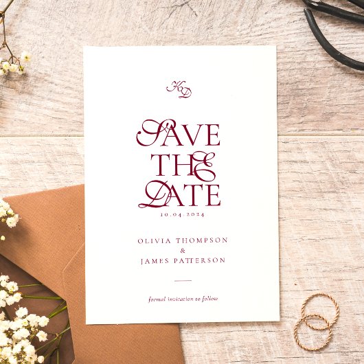 Minimale Monogram Diep Bourgondië Script Trouwdag Save The Date