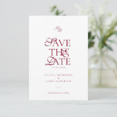 Minimale Monogram Diep Bourgondië Script Trouwdag Save The Date (Staand voorkant)