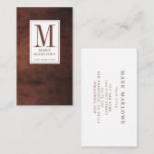 Minimale monogram donkerbruine lederen textuur visitekaartje (Voorkant / Achterkant)