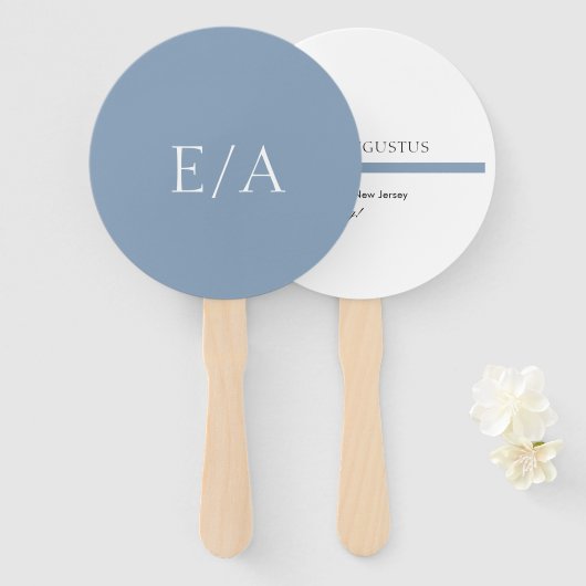 Minimale monogram Eenvoudige Elegant Dusty Blue We Handwaaier (Voorkant en achterkant)