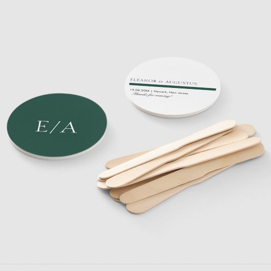 Minimale monogram Elegant Emerald Green Wedding Handwaaier (Niet-gemonteerd)