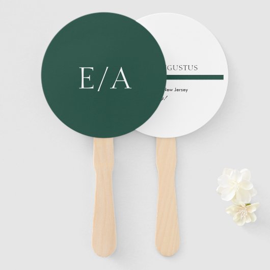 Minimale monogram Elegant Emerald Green Wedding Handwaaier (Voorkant en achterkant)