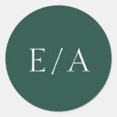 Minimale monogram Elegant Emerald Green Wedding Ronde Sticker (Voorkant)