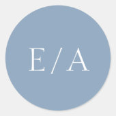 Minimale monogram Elegant Modern Dusty Blue Weddin Ronde Sticker (Voorkant)