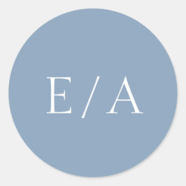 Minimale monogram Elegant Modern Dusty Blue Weddin Ronde Sticker