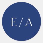 Minimale monogram Elegant Modern Navy Blue Wedding Ronde Sticker (Voorkant)