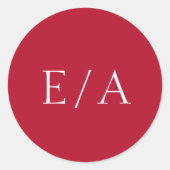 Minimale monogram Elegant Modern Red Wedding Ronde Sticker (Voorkant)