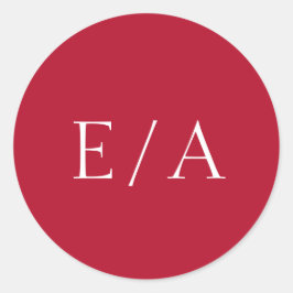 Minimale monogram Elegant Modern Red Wedding Ronde Sticker