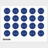 Minimale Monogram Elegante Moderne Navy Blauwe Tro Ronde Sticker (Vel)