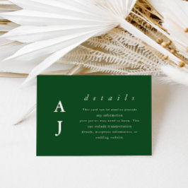 Minimale Monogram Emerald Green Wedding Detail Informatiekaartje