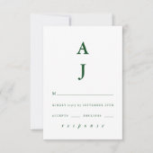 Minimale Monogram Emerald Green Wedding RSVP Kaartje (Voorkant)