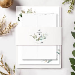 Minimale Monogram Eucalyptus groen bruiloft Uitnodigingen Wikkel