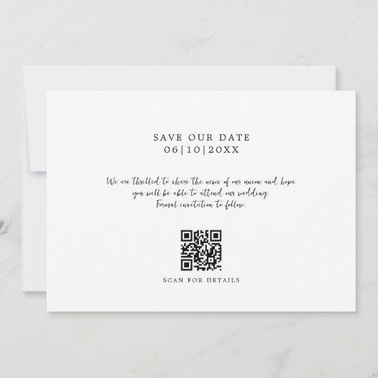 Minimale Monogram Foto QR Bewaar de datum Save The Date (Achterkant)