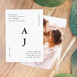 Minimale Monogram Foto Weddenschap Zwart-wit Kaart