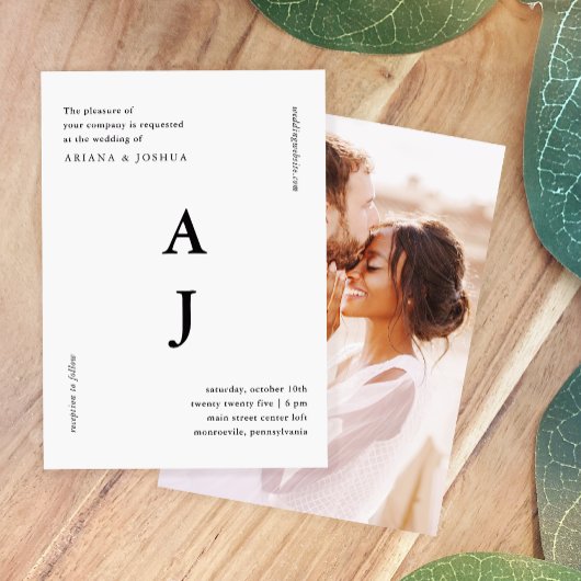 Minimale Monogram Foto Weddenschap Zwart-wit Kaart