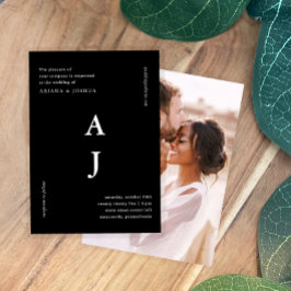 Minimale Monogram Foto Weddenschap Zwart-wit Kaart
