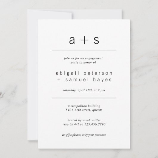 Minimale Monogram FotoEngagement Party Kaart (Voorkant)