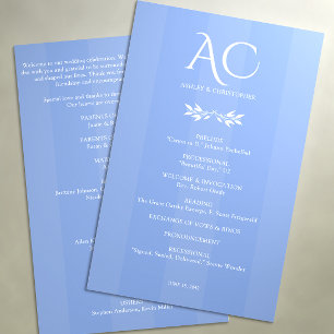 Minimale Monogram Gestreepte Cornflower Blauwe Huw Programmakaart