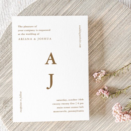 Minimale Monogram gouden bruine bruiloft Kaart