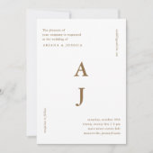 Minimale Monogram gouden bruine bruiloft Kaart (Voorkant)