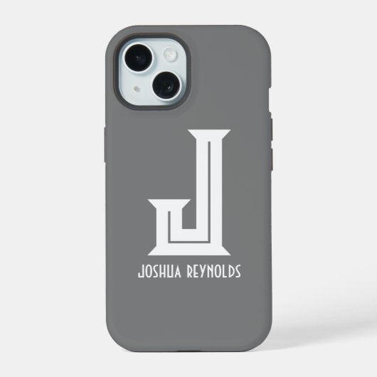 Minimale Monogram Grijs iPhone 15 Case (Achterkant)