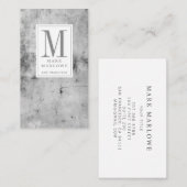 Minimale monogram grijze marmeren textuur visitekaartje (Voorkant / Achterkant)
