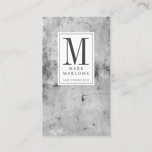 Minimale Monogram Houtskool Grijs Marmeren Textuur Visitekaartje (Voorkant)