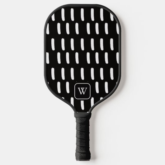 Minimale Monogram Initiaal met Zwarte Witte Kwasts Pickleball Paddle (Voorkant)