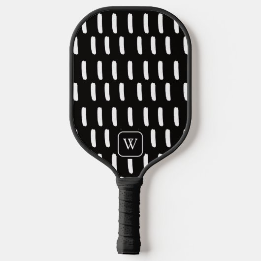 Minimale Monogram Initiaal met Zwarte Witte Kwasts Pickleball Paddle (Achterkant)