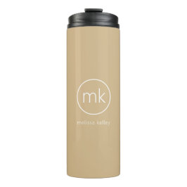Minimale Monogram Initiaal Neutraal Beige & Wit Thermosbeker